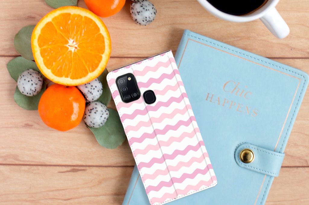 Samsung Galaxy A21s Hoesje met Magneet Waves Roze - B2C Telecom