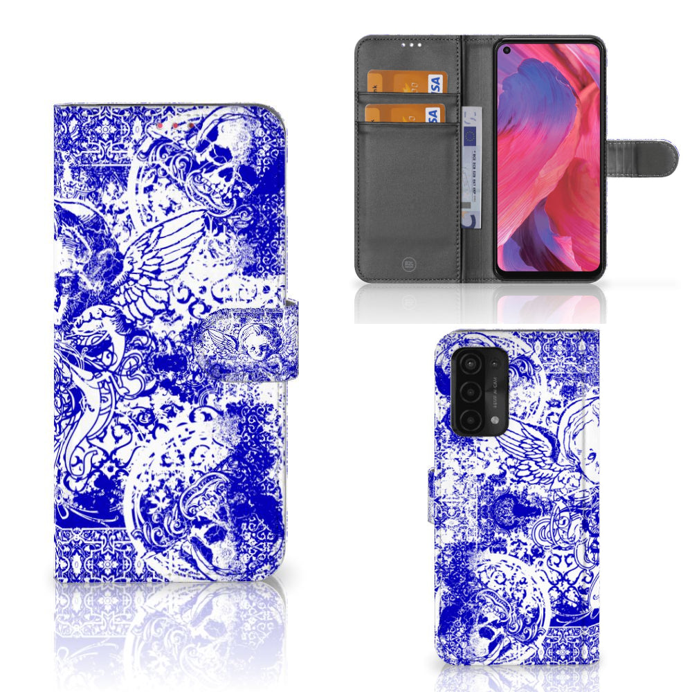 Telefoonhoesje met Naam OPPO A54 5G | A74 5G | A93 5G Angel Skull Blauw