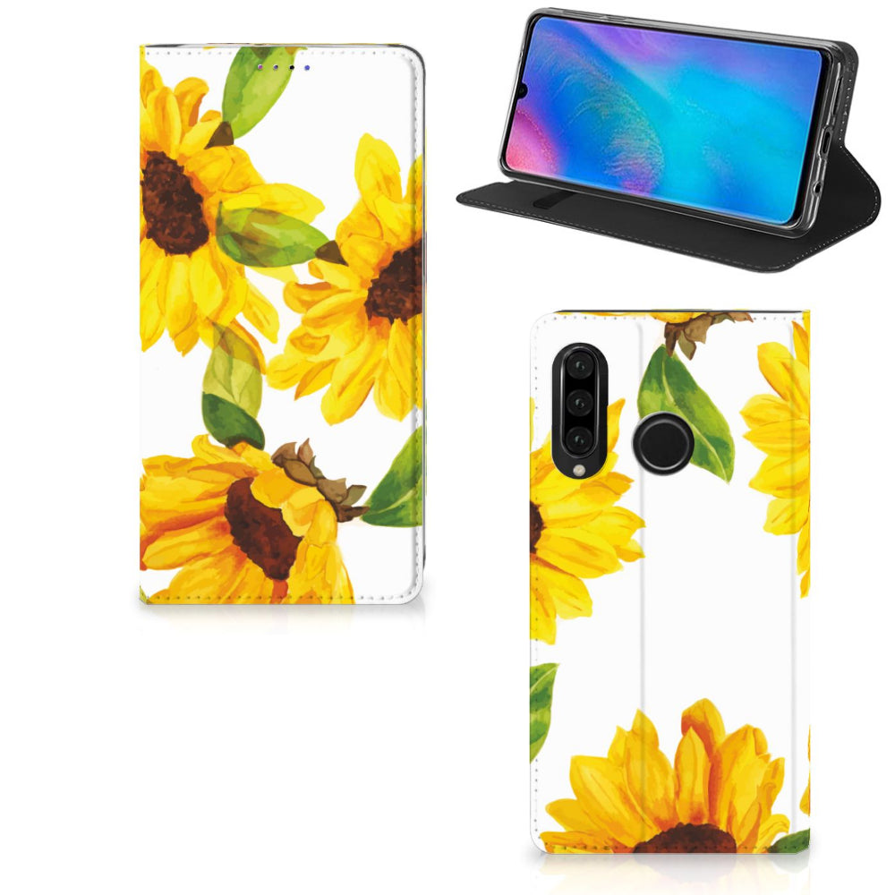 Smart Cover voor Huawei P30 Lite New Edition Zonnebloemen