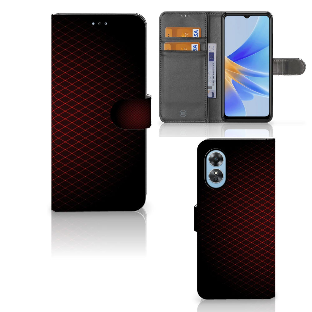 OPPO A17 Telefoon Hoesje Geruit Rood met ruimte voor 3 pasjes in minimalistisch design