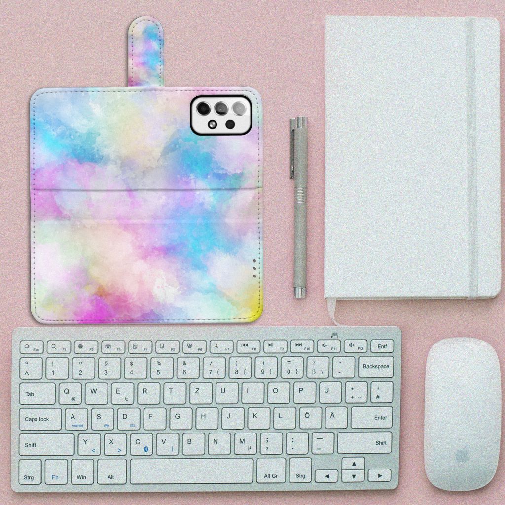 Hoesje Samsung Galaxy A73 5G Watercolor Light met kleurrijke pastelkleuren en pasjeshouder.