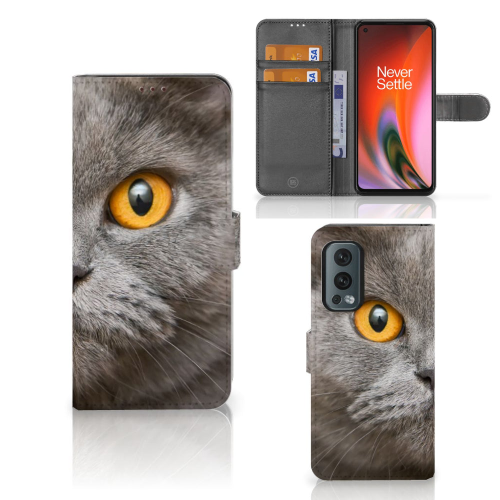 Telefoonhoesje met Pasjes OnePlus Nord 2 5G Britse Korthaar met indrukwekkende Britse korthaar op de voorkant.