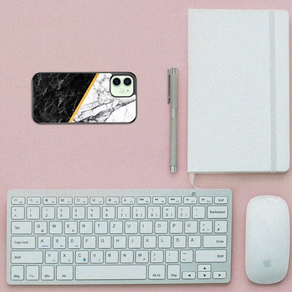 iPhone 12 Mini Gripcase Marmer Wit Zwart - Origineel Cadeau Man B2C Telecom