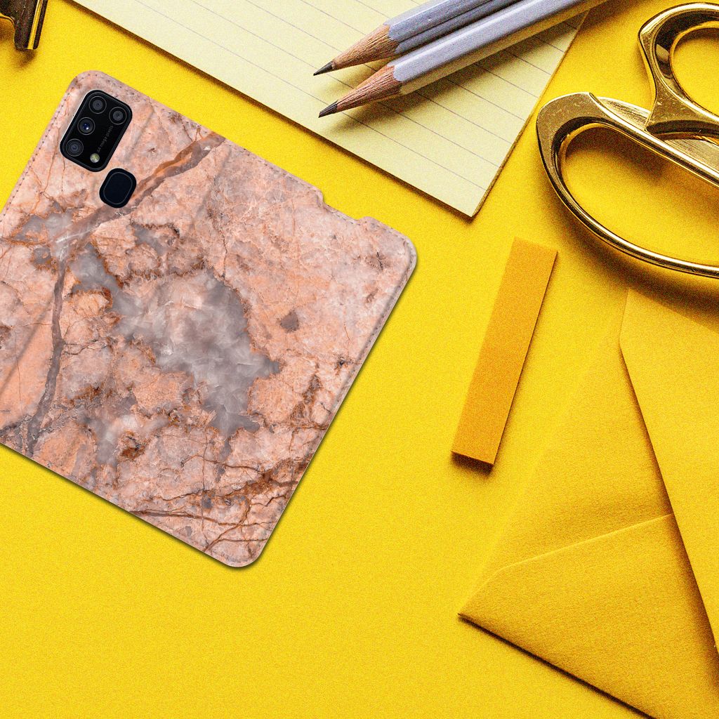 Samsung Galaxy M31 Standcase Marmer Oranje - B2C Telecom