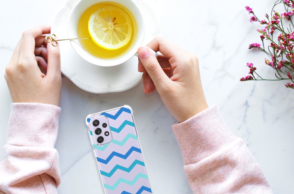 Samsung Galaxy A33 Doorzichtige Silicone Hoesje Zigzag Blauw B2C Telecom