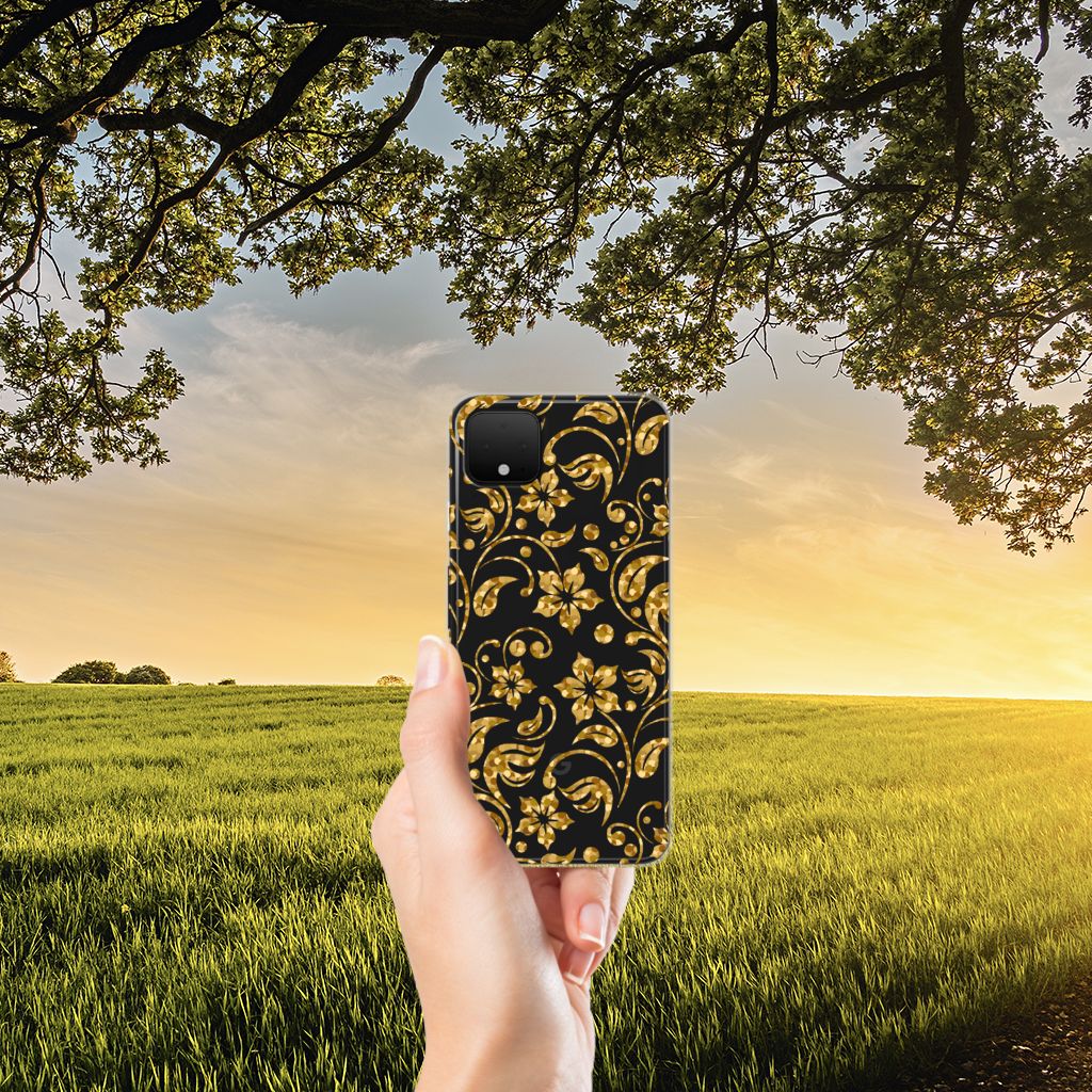 Google Pixel 4 XL TPU Case Gouden Bloemen