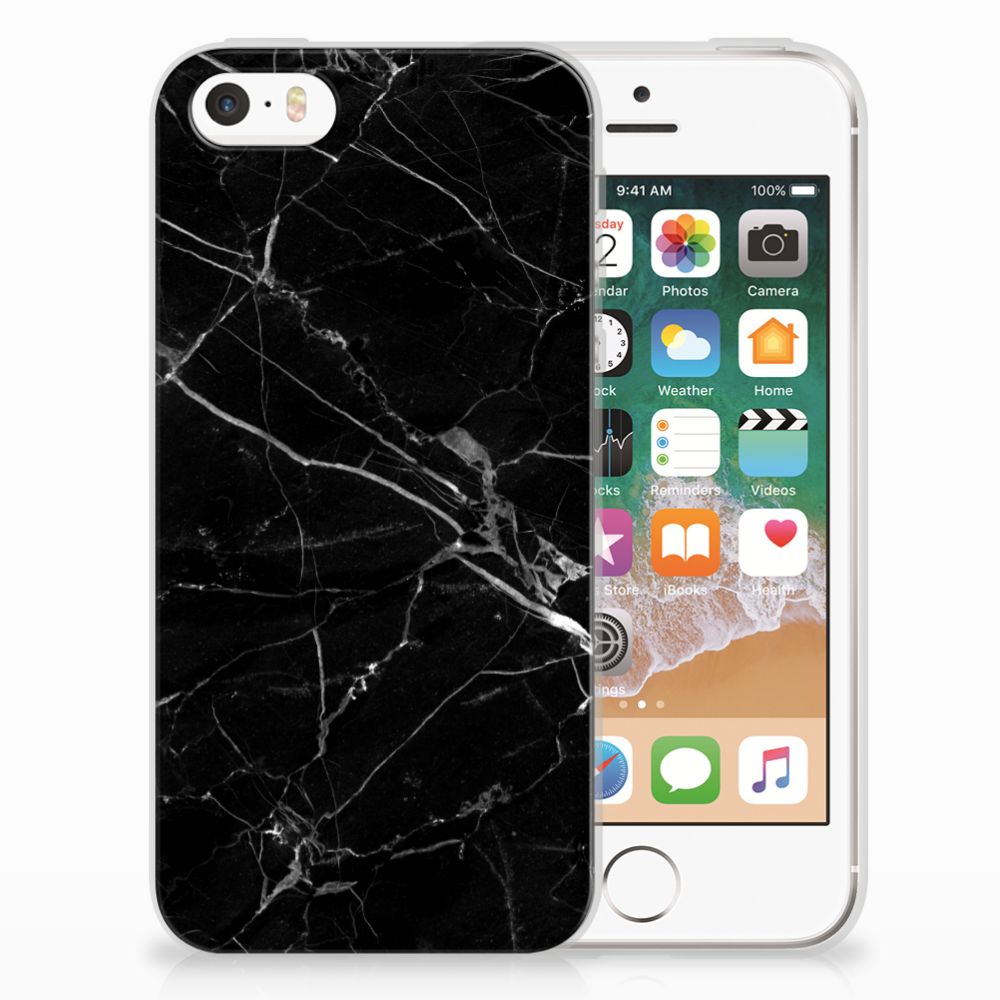 Apple iPhone SE | 5S TPU Siliconen Hoesje Marmer Zwart - Origineel Cadeau Vader