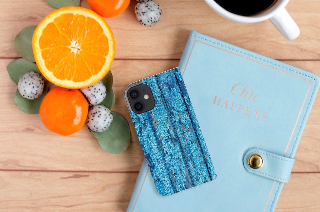 iPhone 12 Mini Book Wallet Case Wood Blue - B2C Telecom