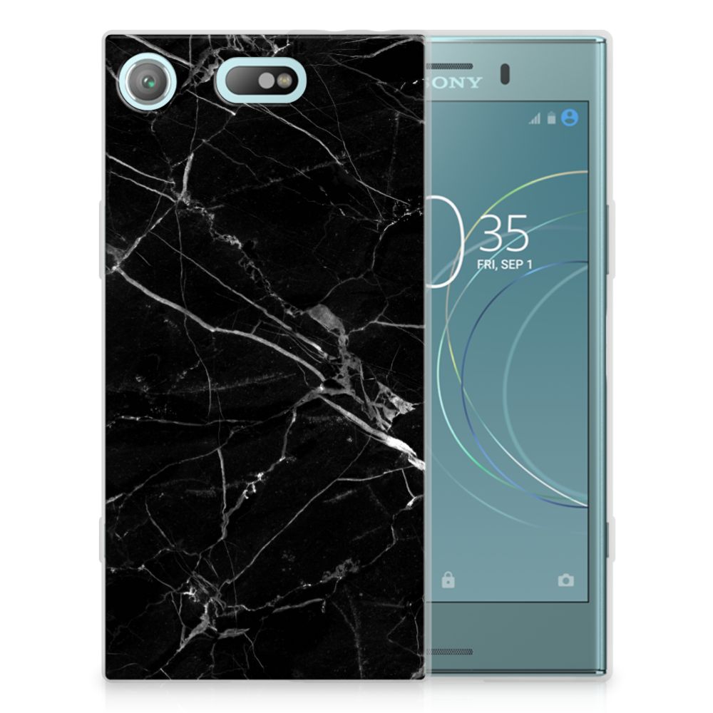 Sony Xperia XZ1 Compact TPU Siliconen Hoesje Marmer Zwart - Origineel Cadeau Vader