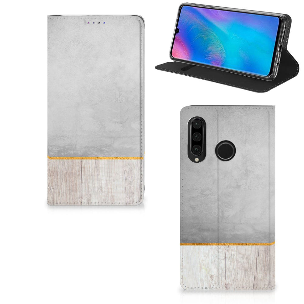 Huawei P30 Lite New Edition Book Wallet Case Wood Concrete