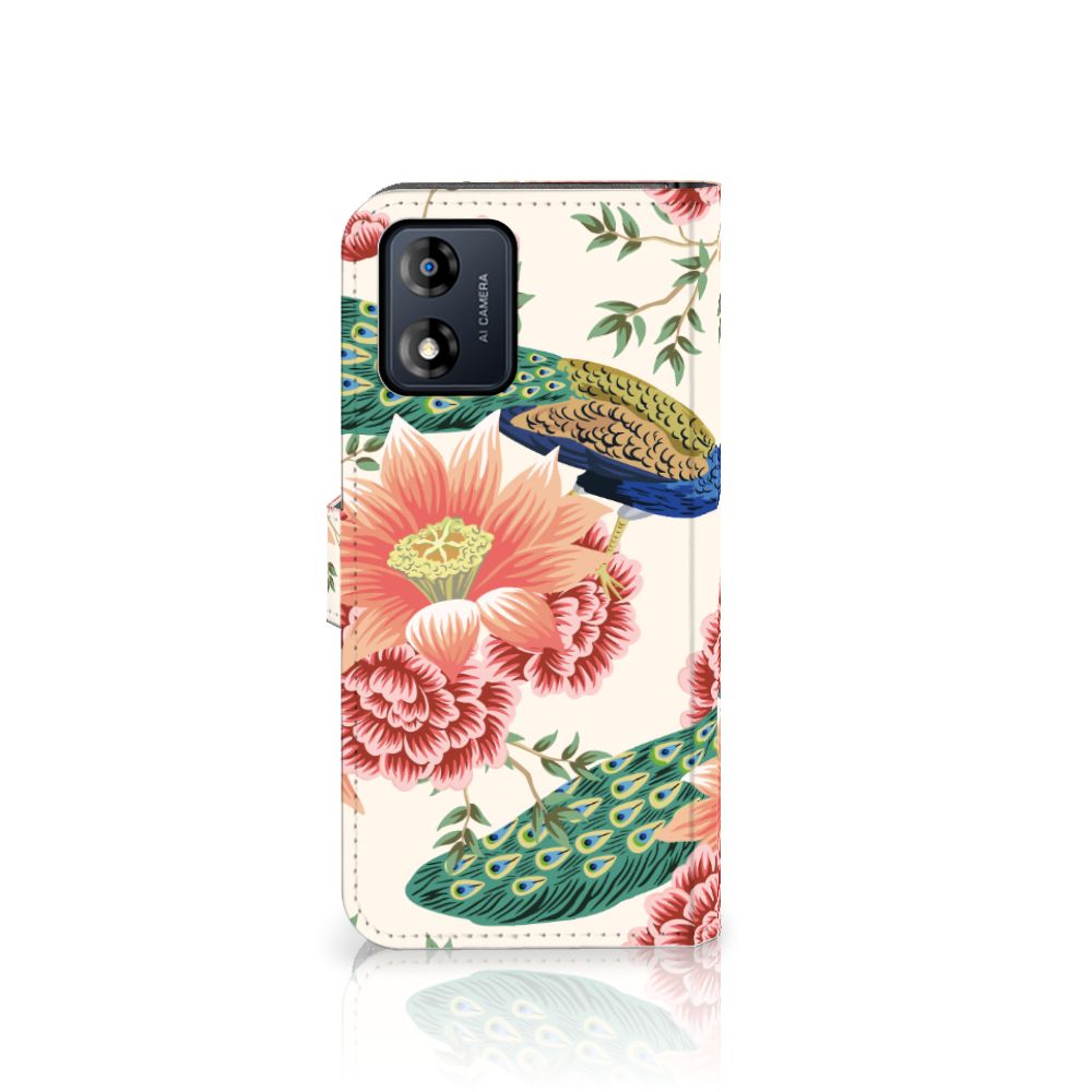 Telefoonhoesje met Pasjes voor Motorola Moto E13 4G Pink Peacock