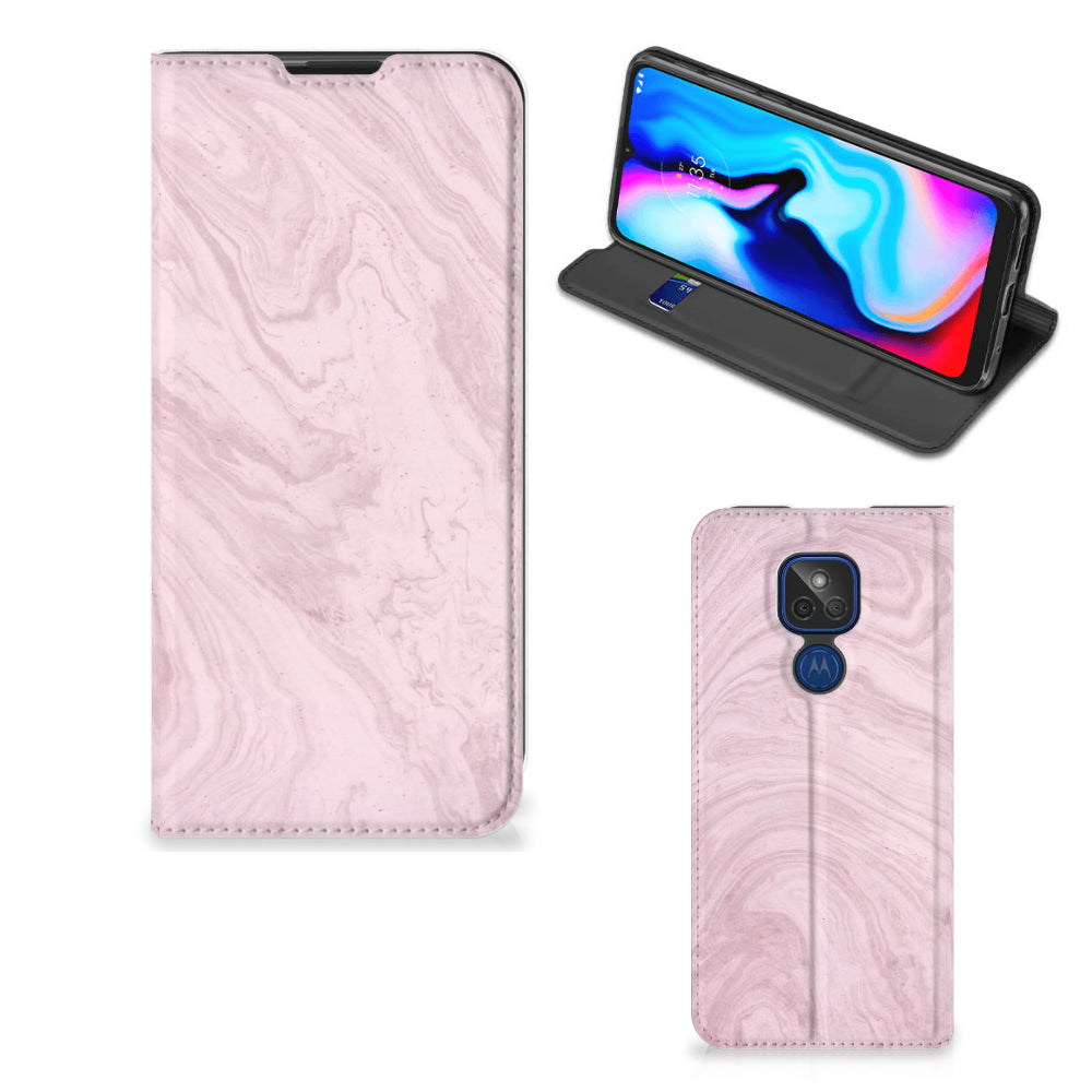 Motorola Moto G9 Play Standcase Marble Pink - Origineel Cadeau Vriendin