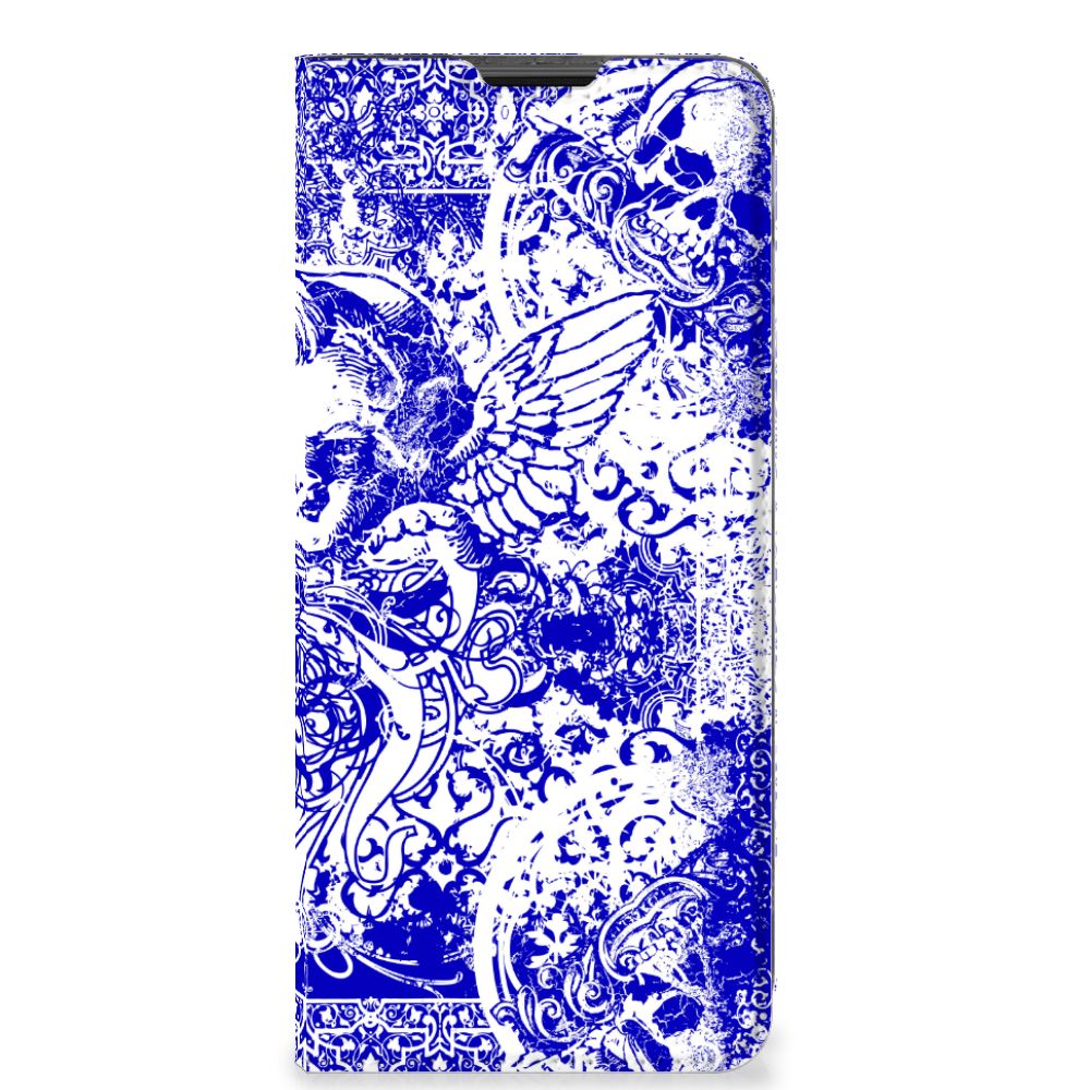 Mobiel BookCase Motorola Moto G51 5G Angel Skull Blauw