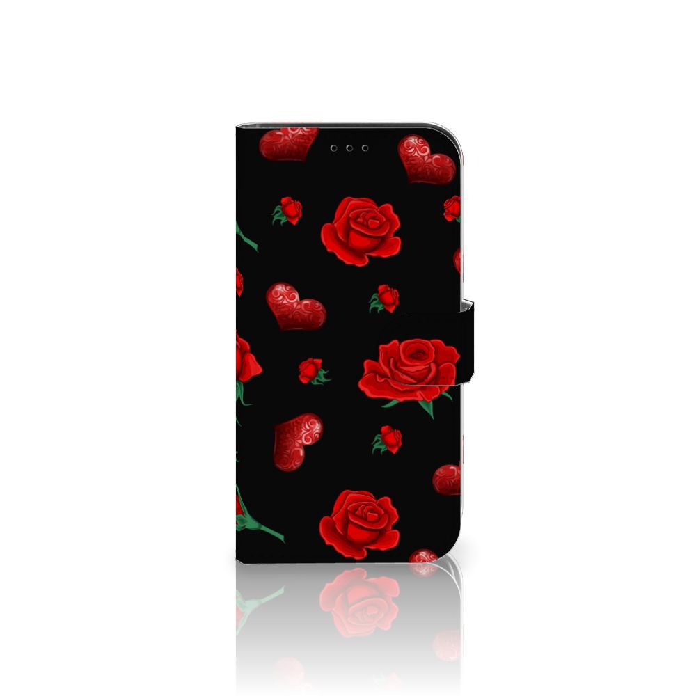 iPhone 13 Pro Leuk Hoesje Valentine met rode rozen en harten op zwarte achtergrond ❤️