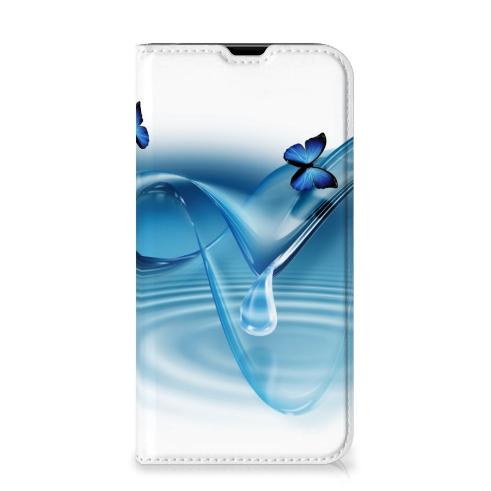 iPhone 13 Pro Hoesje maken Vlinders met blauwe vlinders op een elegante achtergrond van watergolven 💧