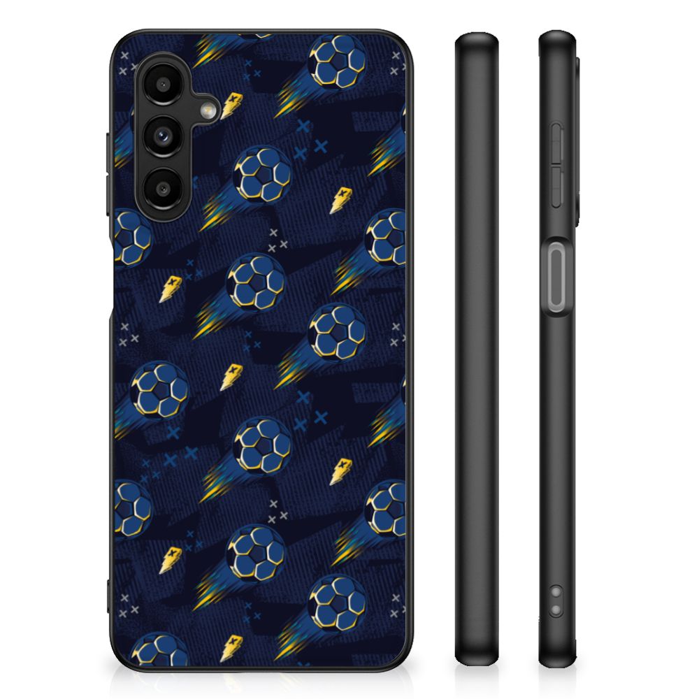 Back Case voor Samsung Galaxy A14 5G Voetbal met kleurrijk voetbal design en slagen op een donkere achtergrond.