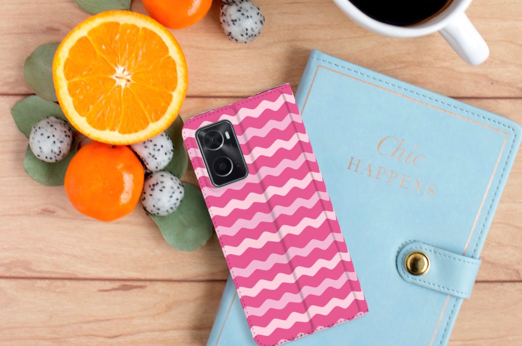 OPPO A96 | A76 Hoesje met Magneet Waves Pink - B2C Telecom