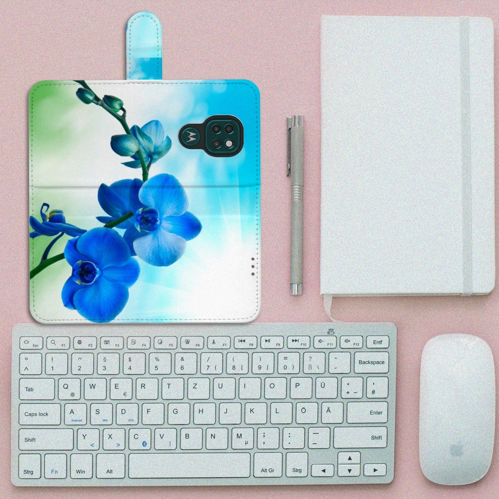 Motorola Moto G9 Play | E7 Plus Hoesje Orchidee Blauw - Cadeau voor je Moeder