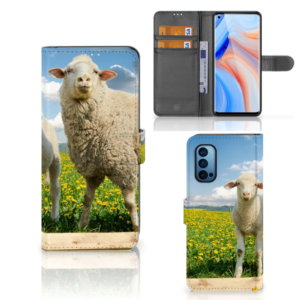 OPPO Reno 4 Pro 5G Telefoonhoesje met Pasjes Schaap en Lammetje