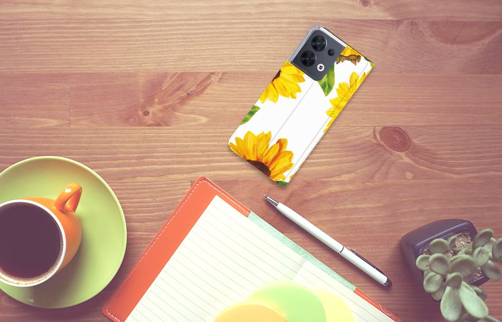 Smart Cover voor OPPO Reno8 Zonnebloemen - B2C Telecom