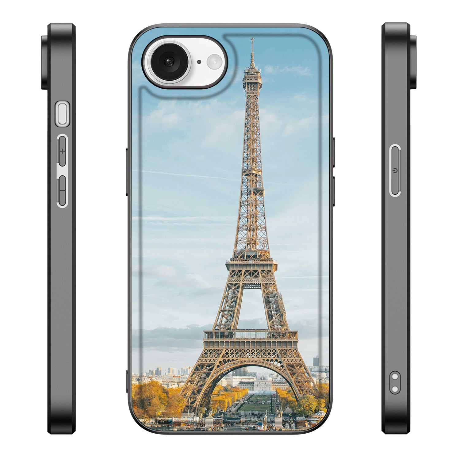 Back Cover iPhone 16e – Eigen Ontwerp met afbeelding van de Eiffeltoren in Parijs.