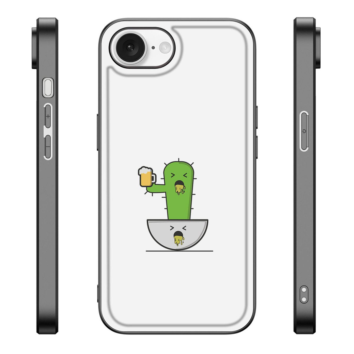 iPhone 16e Hoesje Braktus met cactus illustratie en schattige gezichtjes en drankje.
