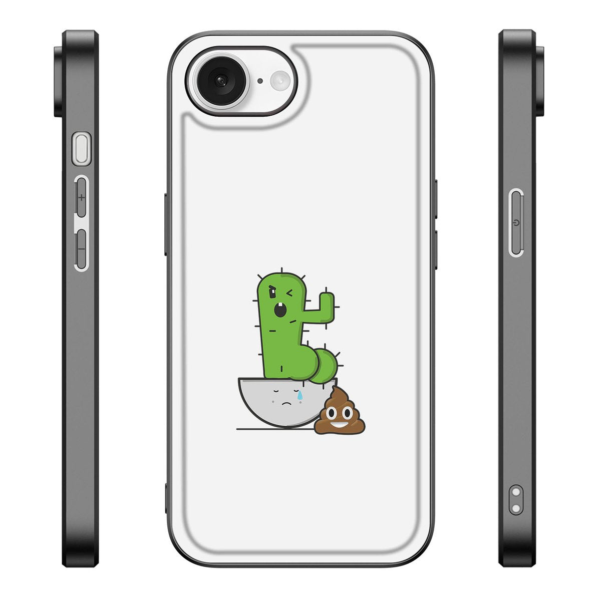 iPhone 16e Hoesje Cactus Poo met schattige cactus en poep illustratie op een TPU back cover.