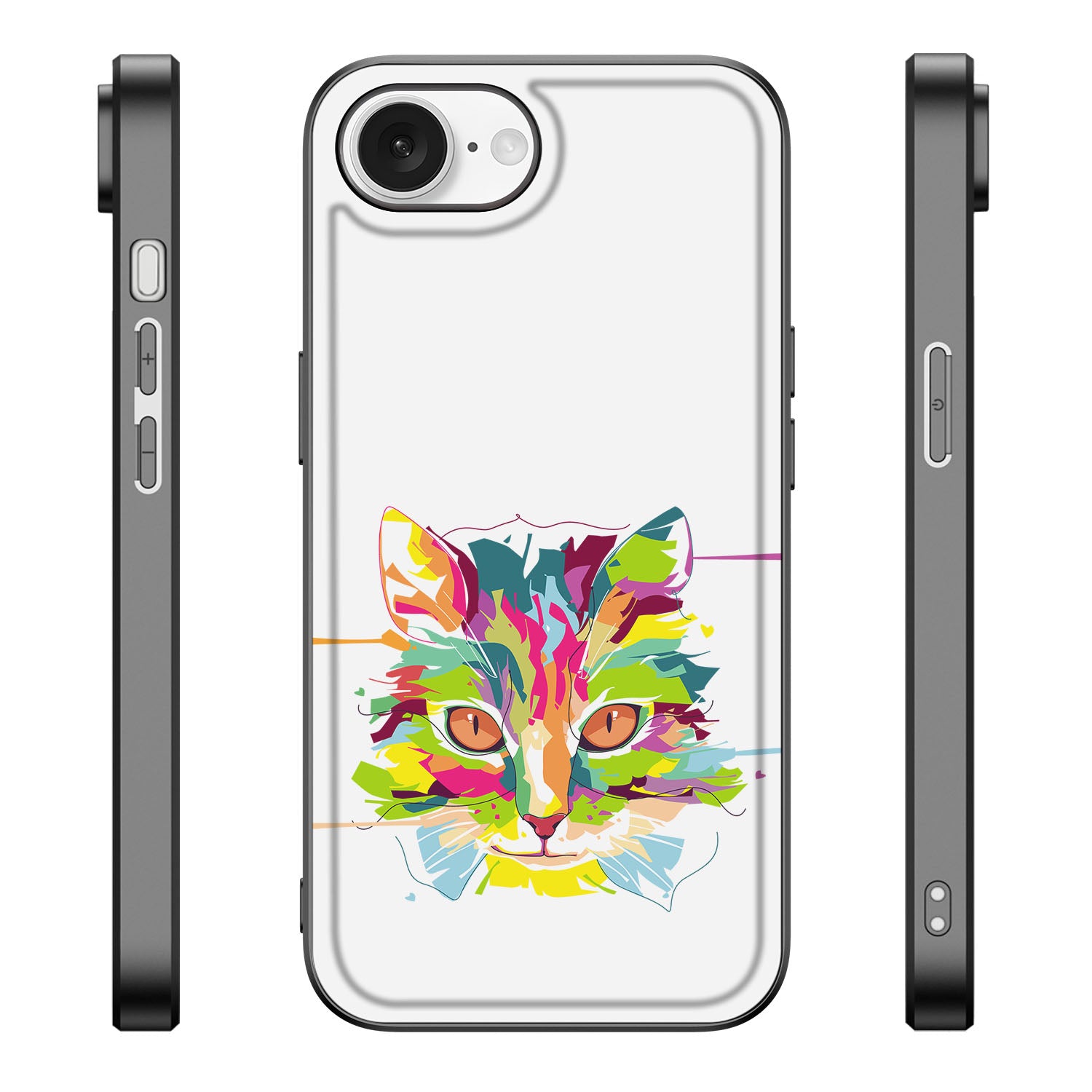 iPhone 16e Hoesje Cat Color met kleurrijke kattenillustratie, schokabsorberend TPU materiaal