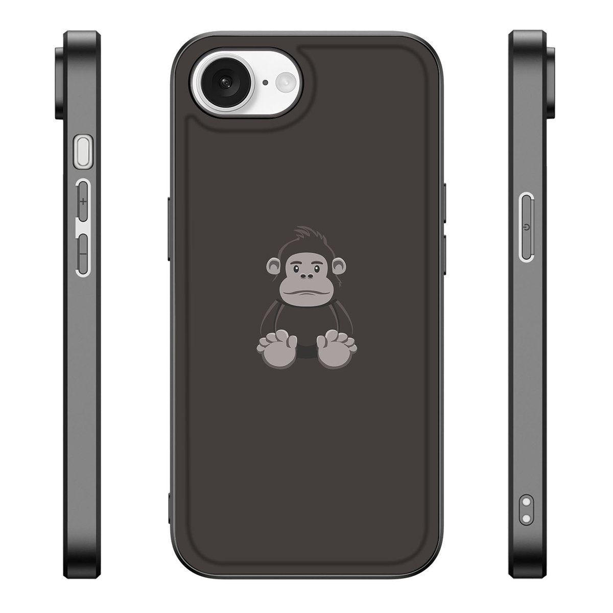 iPhone 16e Hoesje Gorilla met schokabsorberende TPU en illustratie van een aap, zwart design voor dagelijkse bescherming.
