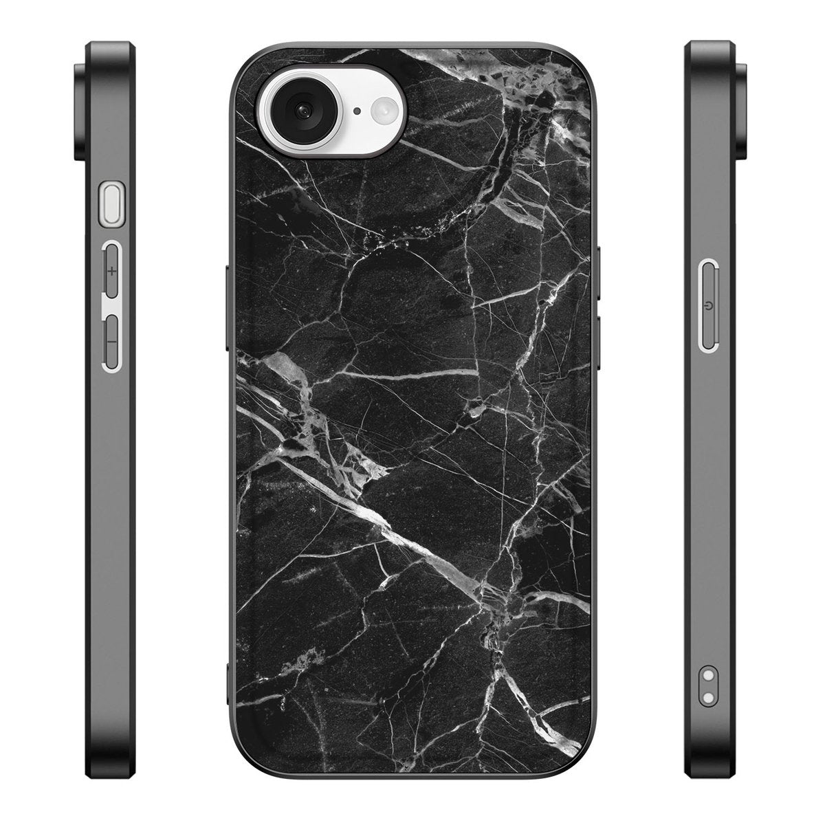 iPhone 16e Marmeren Print Telefoonhoesje Marmer Zwart - Origineel Cadeau Vader met zwarte marmeren print en strakke randen.