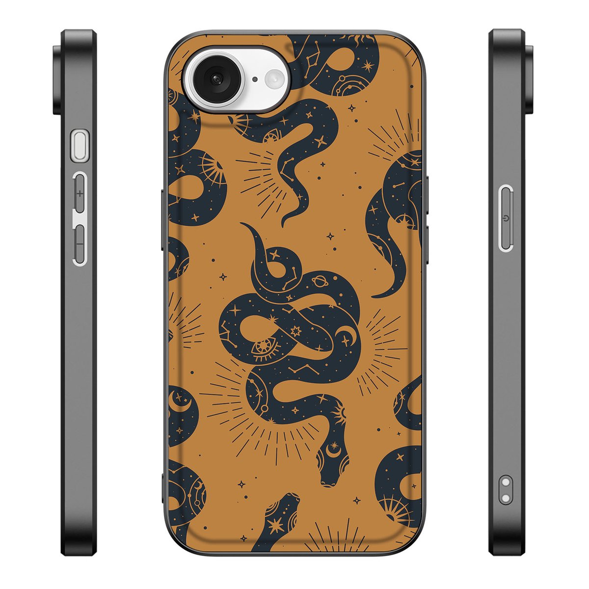 Dierenprint Telefoonhoesje voor iPhone 16e Snakes met unieke slangenprint en sterrenontwerpen.