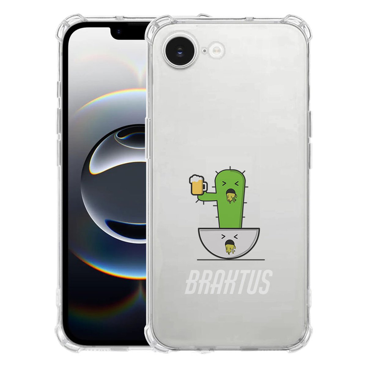Apple iPhone 16e Hoesje - Braktus TPU Antishock met cactus ontwerp en transparante achterkant.