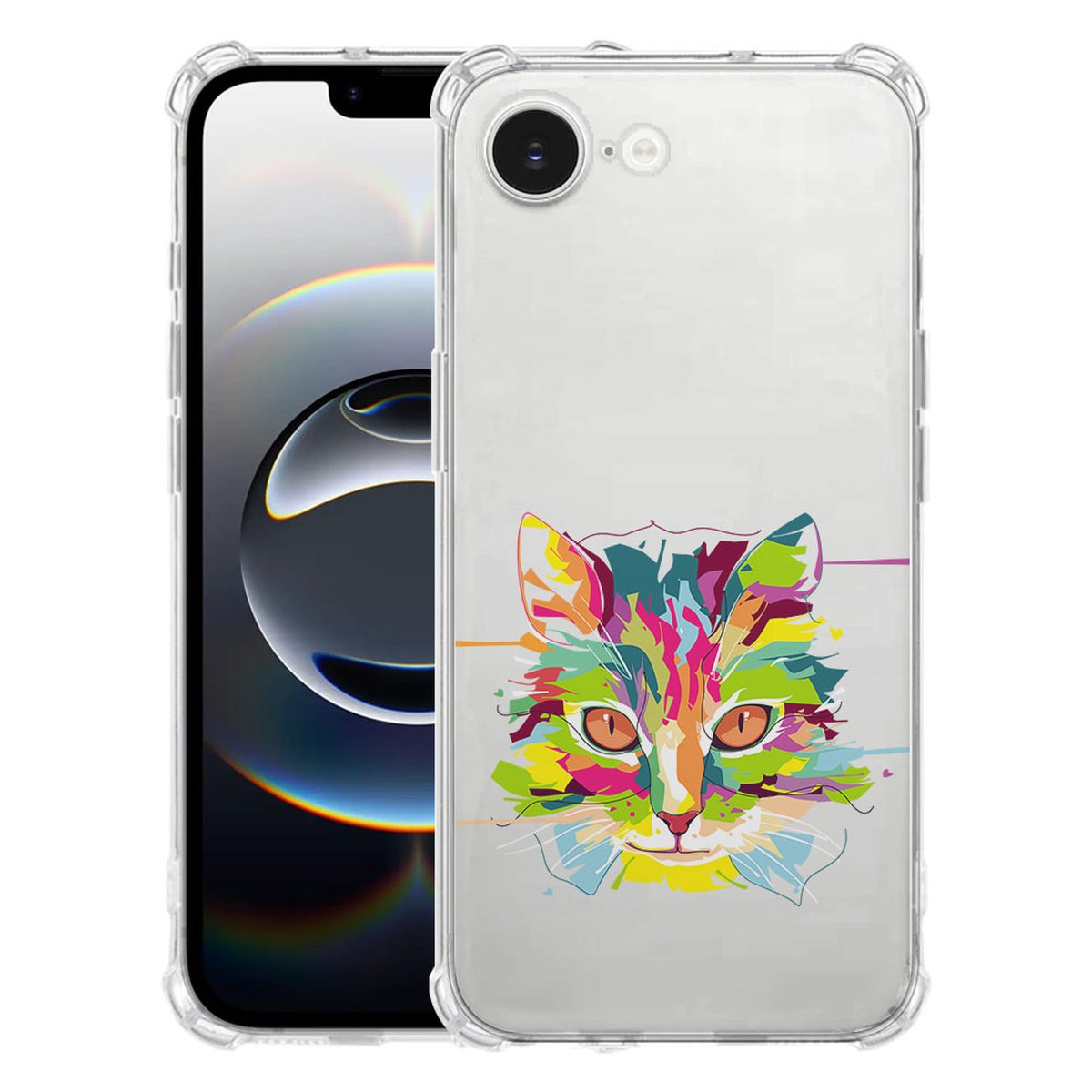 Apple iPhone 16e Hoesje - Cat Color TPU Antishock met kleurrijke kattendessin voor extra bescherming.