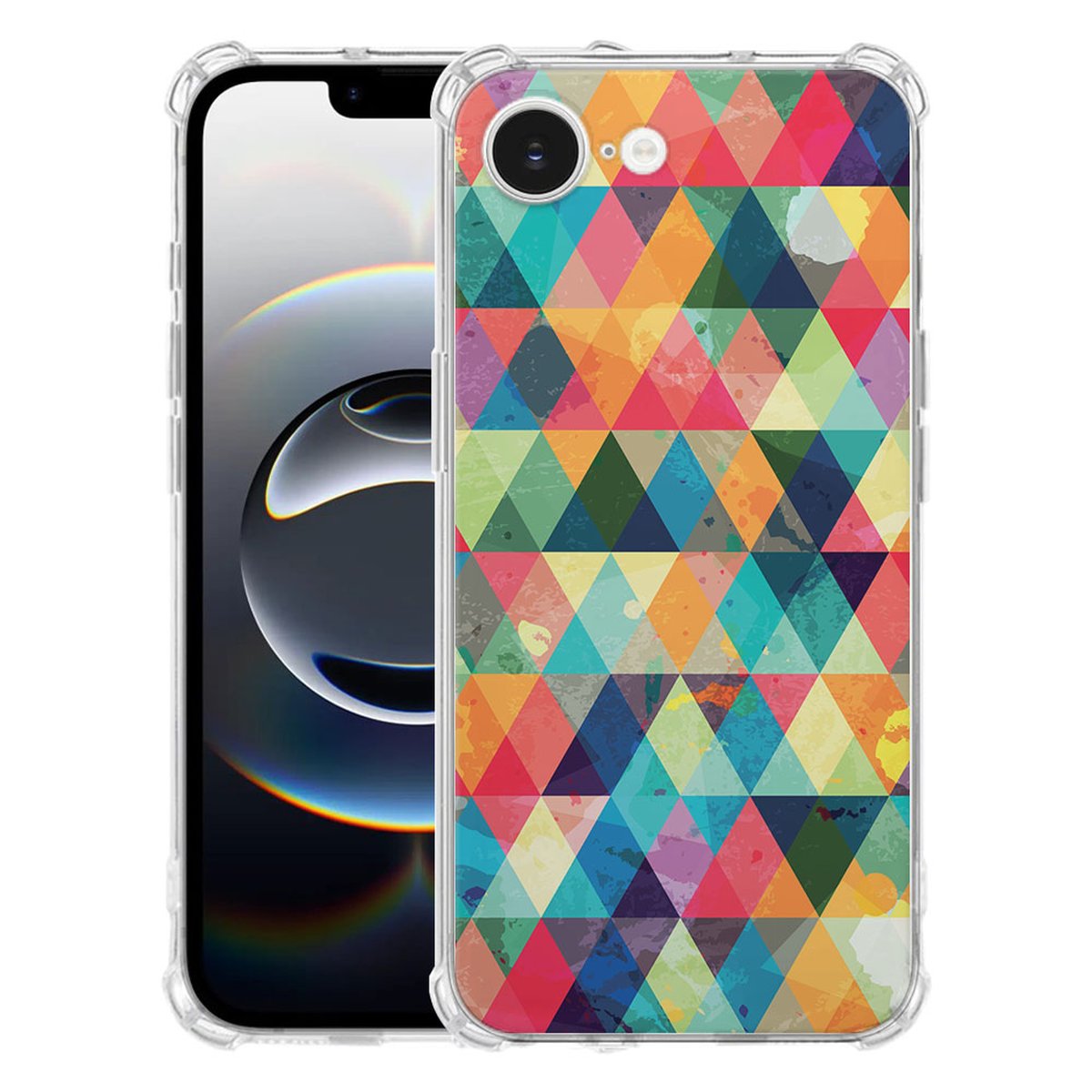 Apple iPhone 16e Hoesje - Geruit TPU Antishock met kleurrijk driehoekig patroon