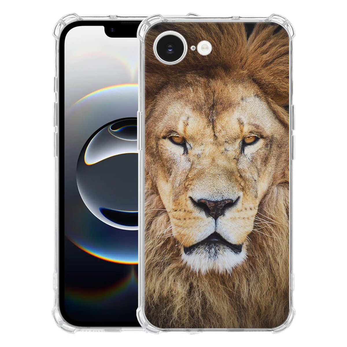 Apple iPhone 16e Hoesje - Leeuw TPU Antishock met leeuw design en transparante randen.