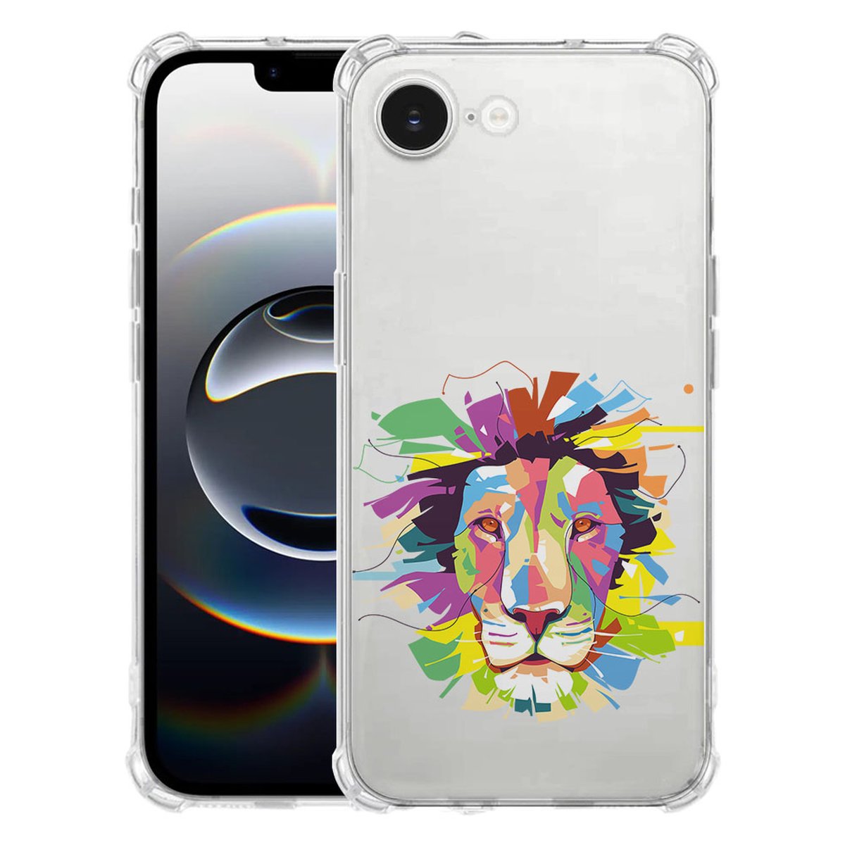 Apple iPhone 16e Hoesje - Lion Color TPU Antishock met kleurrijk leeuwendesign.