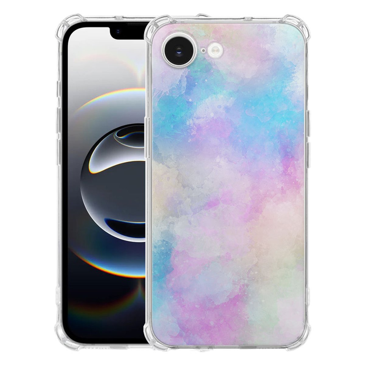 Apple iPhone 16e Hoesje - Watercolor Light TPU Antishock met artistiek aquarelpatroon in pastelkleuren.