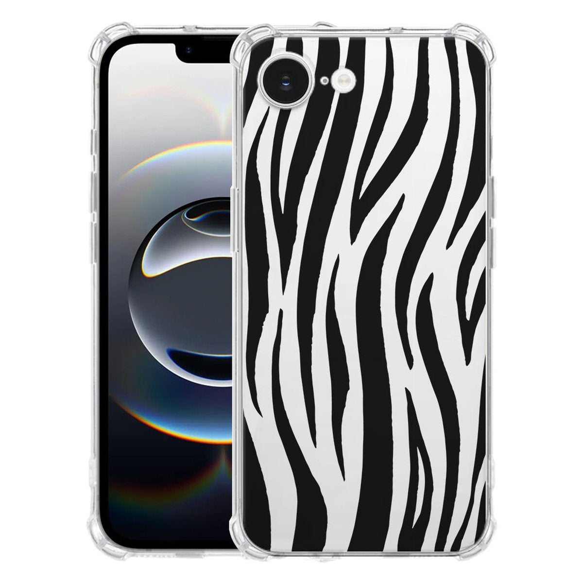 Apple iPhone 16e Hoesje - Zebra TPU Antishock met zwart-wit dierenprint voor extra bescherming.