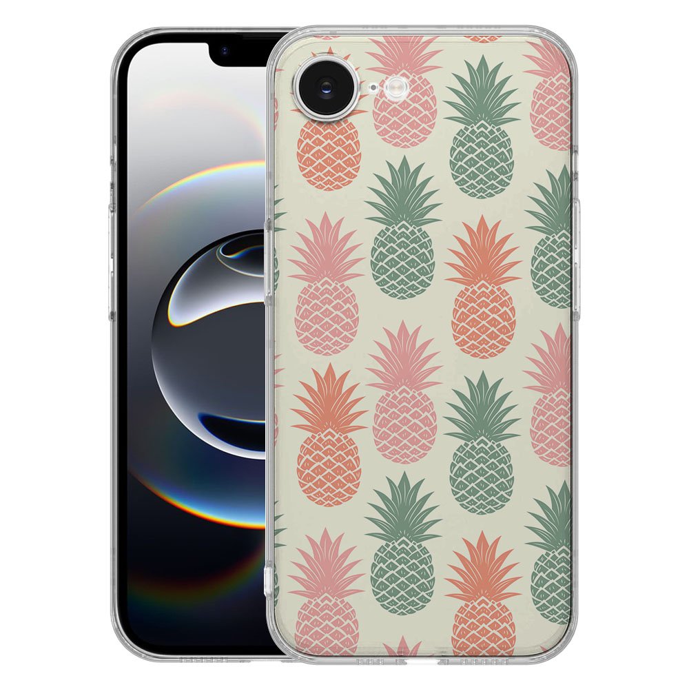 TPU Hoesje iPhone 16e - Ananas Backcover met vrolijk ananasprint op transparante siliconen case.