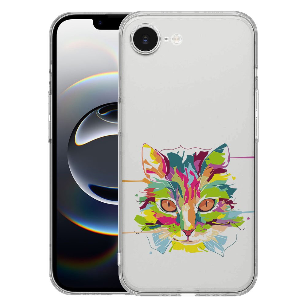 TPU Hoesje iPhone 16e - Cat Color Backcover met kleurrijke kattendessin op transparante siliconen case.