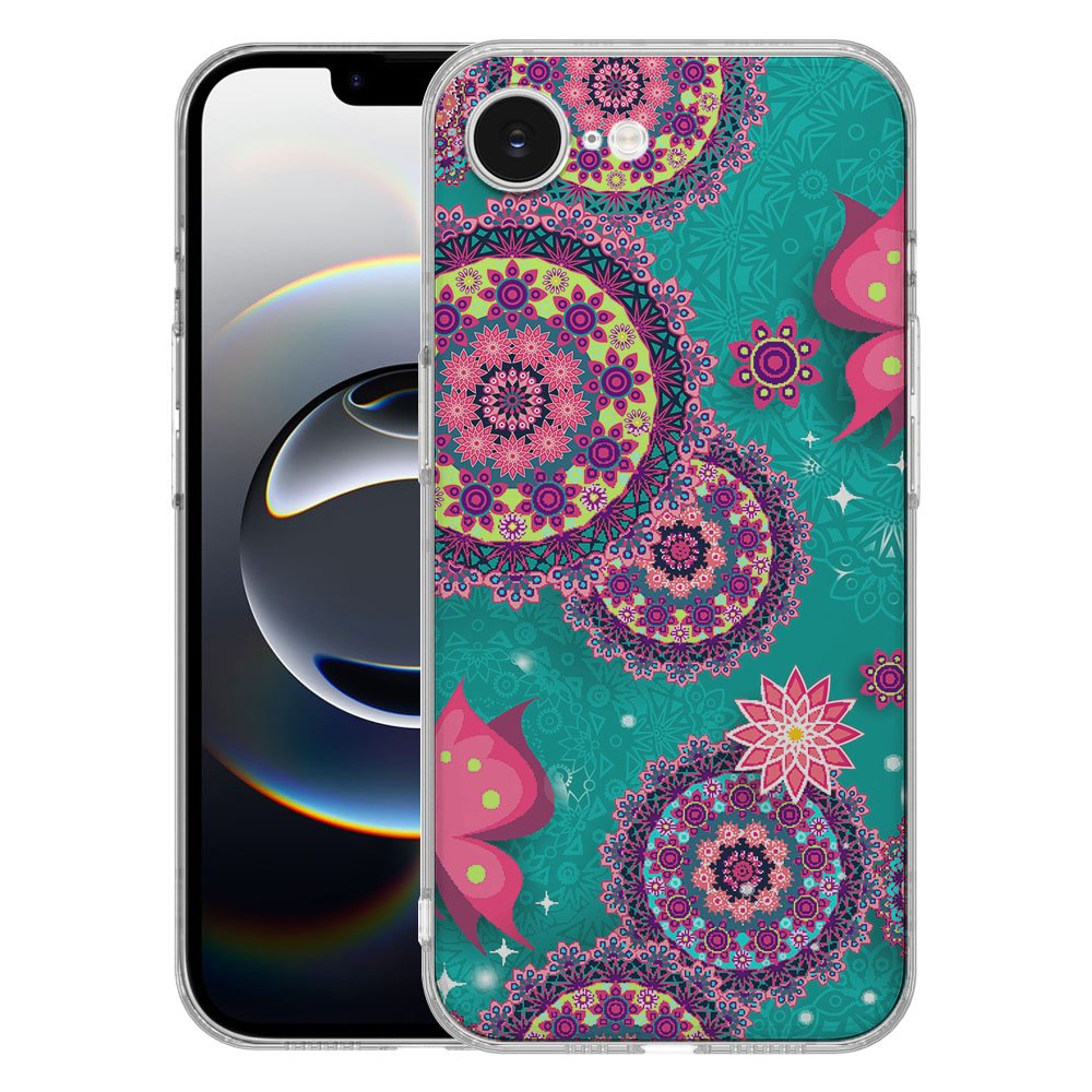 TPU Hoesje iPhone 16e - Cirkels en Vlinders Backcover met kleurrijk design en mandala-illustraties
