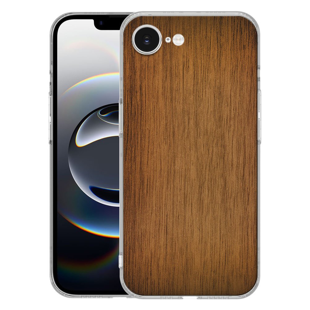 TPU Hoesje iPhone 16e - Donker Hout Backcover met stijlvolle houten achterkant en optimale bescherming.