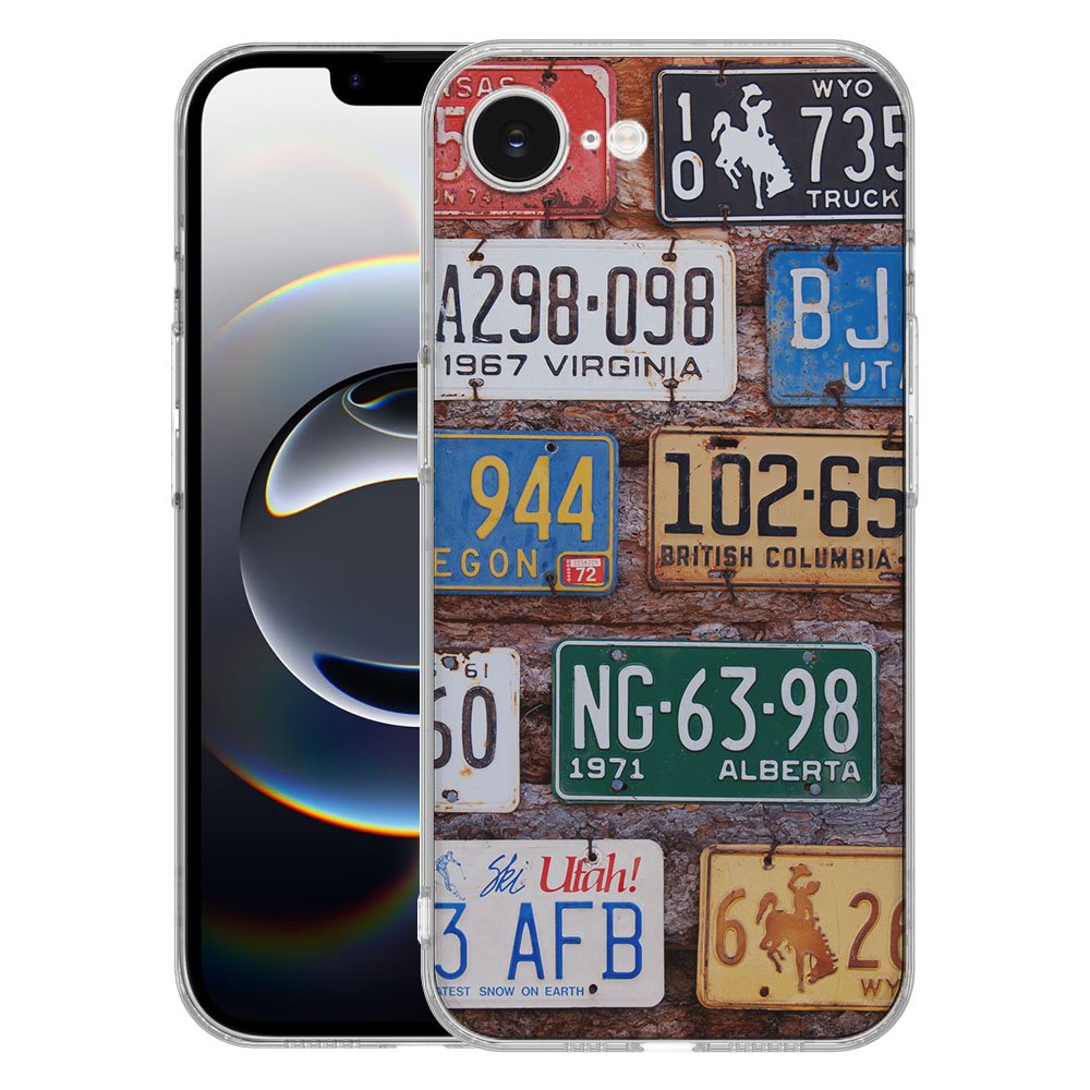 TPU Hoesje iPhone 16e - Kentekenplaten Backcover met kleurrijke kentekenplaten design op een Apple iPhone 16e.