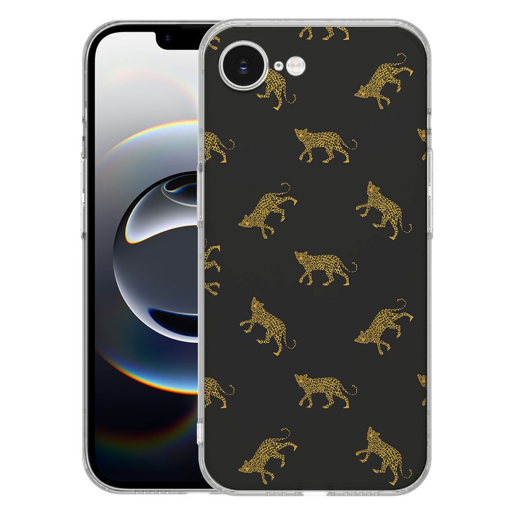 TPU Hoesje iPhone 16e - Leopards Backcover met uniek leopards design op een zwart telefoonhoesje.