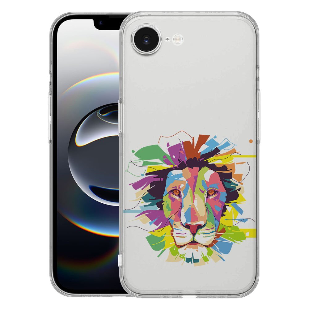 TPU Hoesje iPhone 16e - Lion Color Backcover met levendige leeuw ontwerp in kleurrijke stijl.