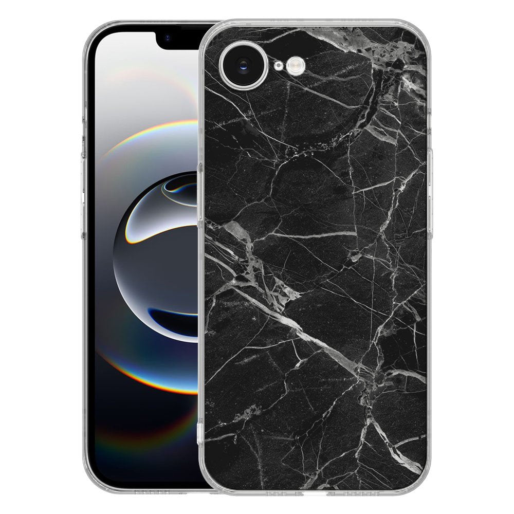 TPU Hoesje iPhone 16e - Marmer Zwart Backcover, elegant zwart marmer design voor optimale bescherming.