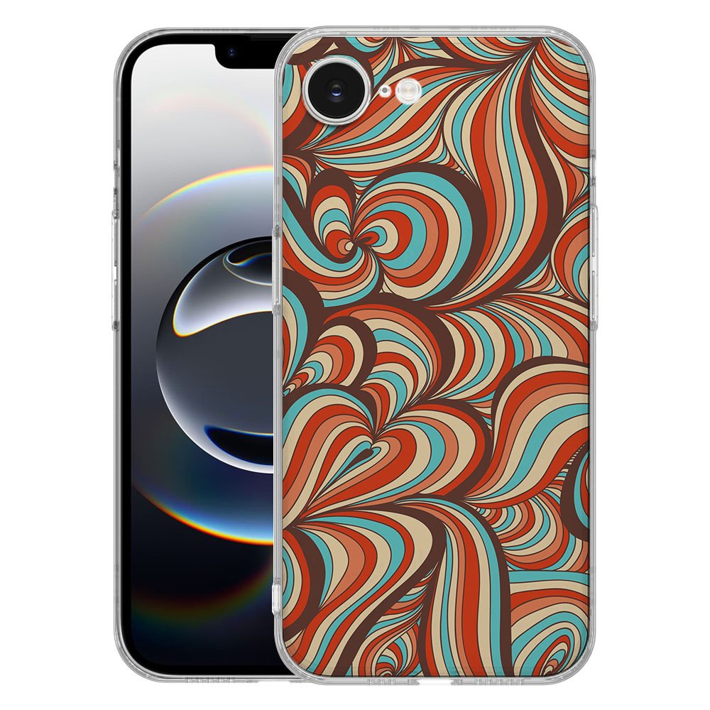 TPU Hoesje iPhone 16e - Retro Backcover in retro design met kleurrijke swirls op een iPhone 16e.
