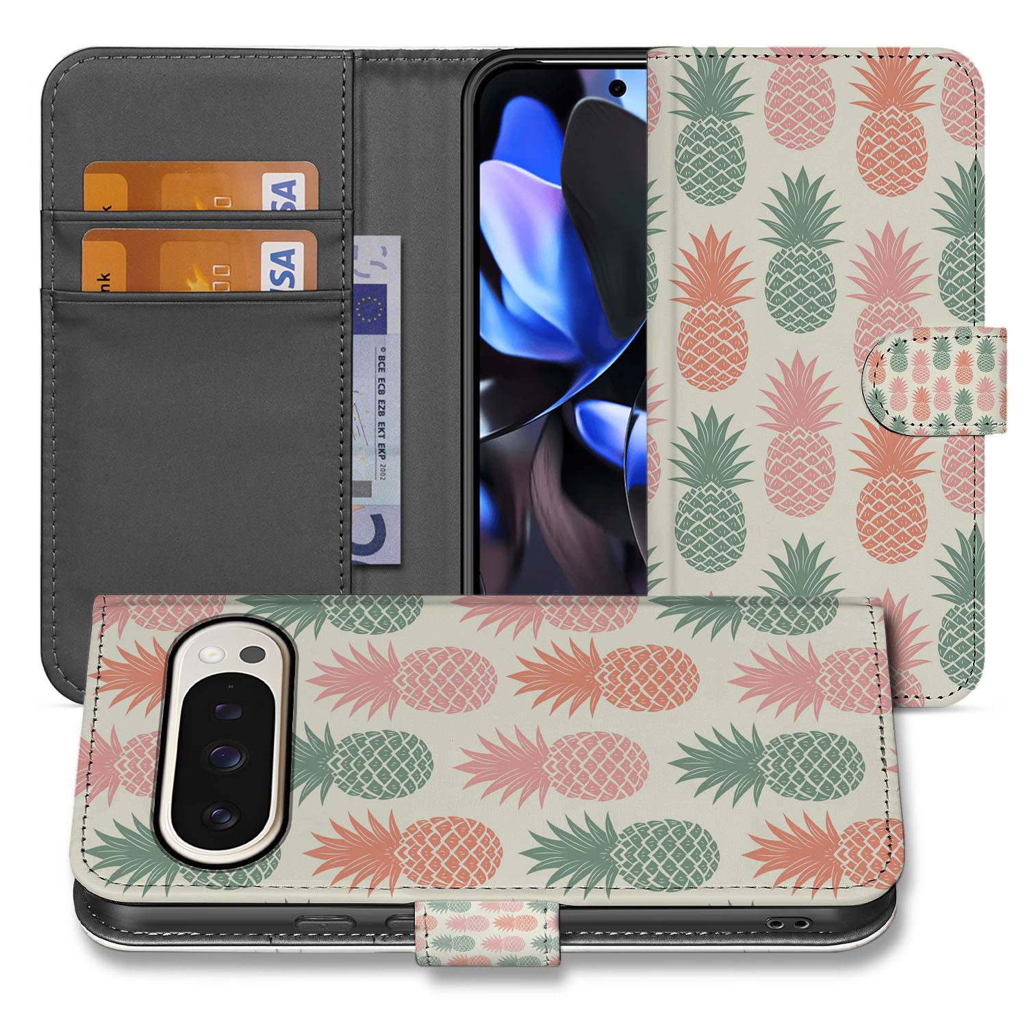 Ananas VibeBook Google Pixel 10 Pro XL Cadeau Book Case ananasprint binnenkant