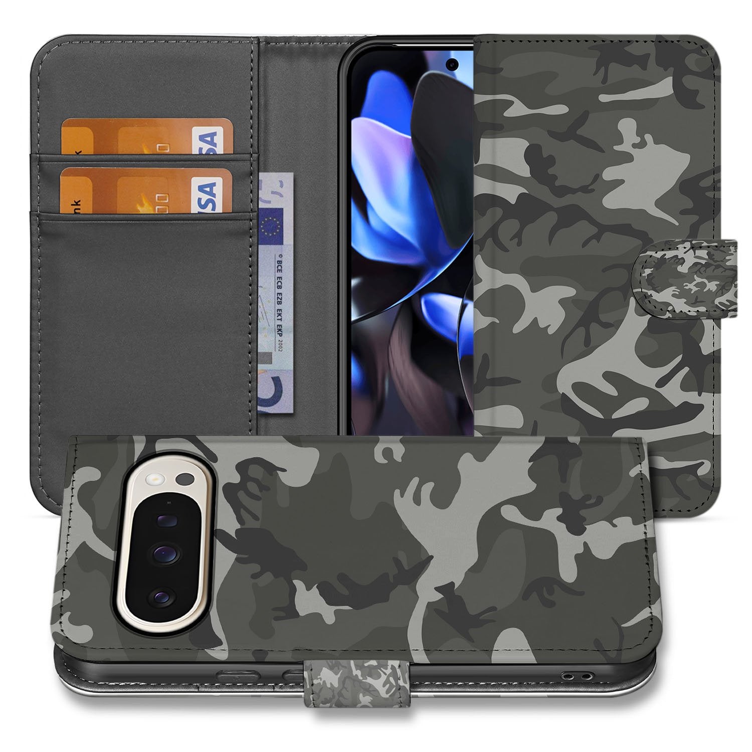 Google Pixel 10 Pro XL Premium Book Case Army Light Camouflage TPU Cover Design zijaanzicht