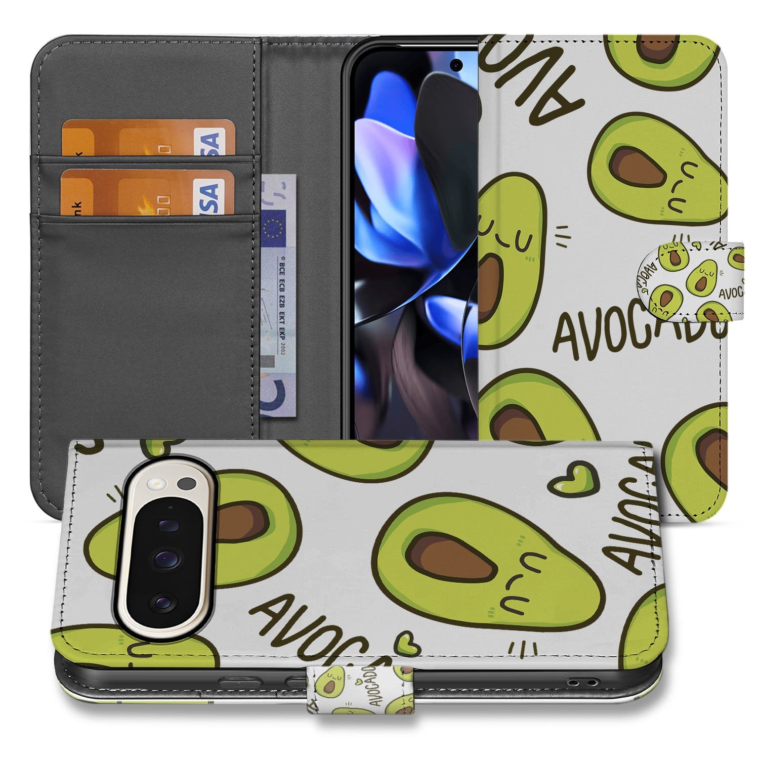 Avocado Singing Google Pixel 10 Pro XL Book Case Avocado Singing Groen Voorkant